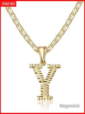 18K Gold Plated Initial Pendant Necklace Diamond Cut Adjustable